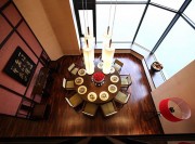 原木米色中式風格100平米復(fù)式餐廳吊頂裝修效果圖