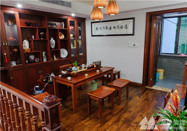 古雅幽深中式風格100平米復(fù)式餐廳吊頂裝修效果圖